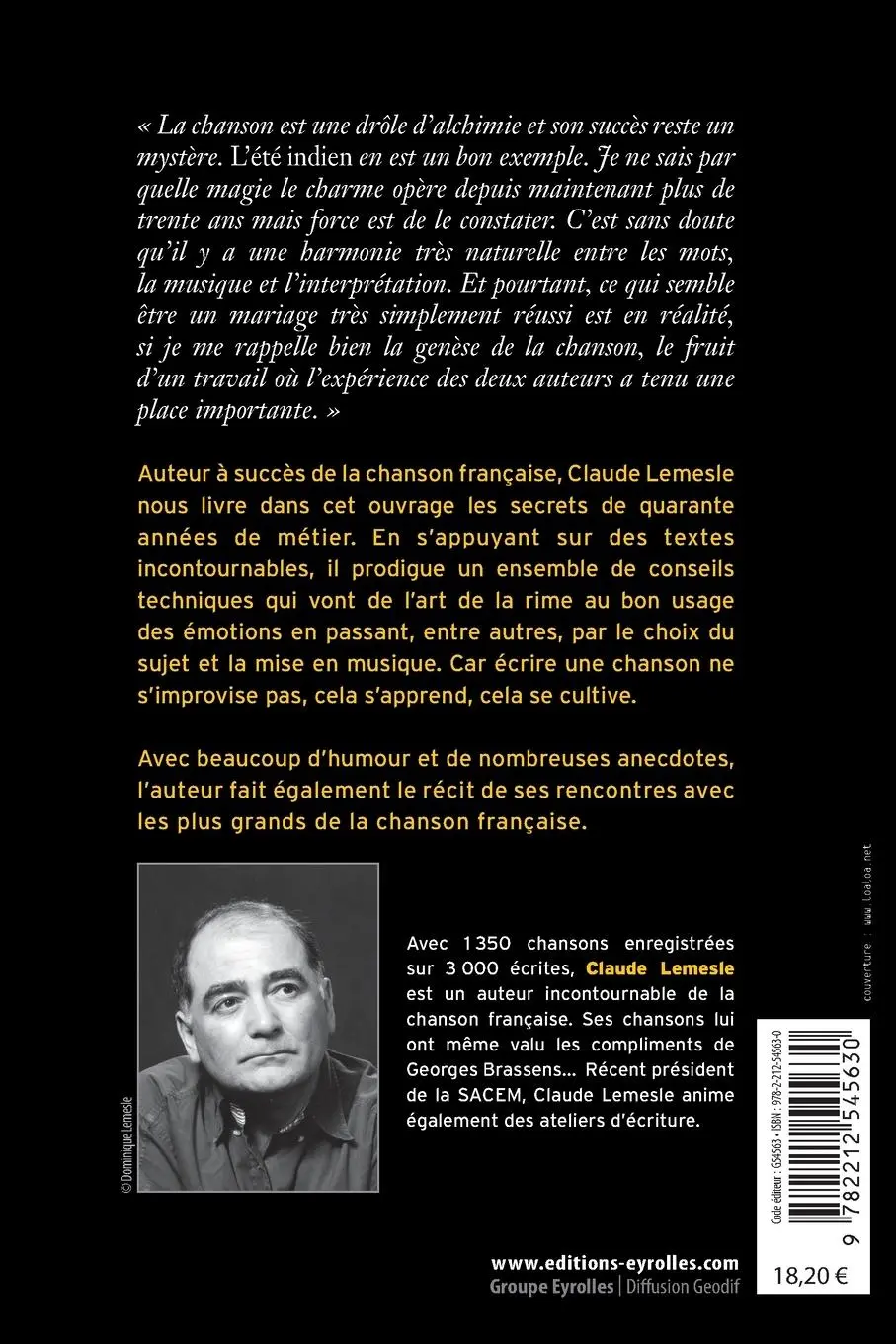 Rückseite: 9782212545630 | L'art d'écrire une chanson | Claude Lemesle | Taschenbuch | 2009