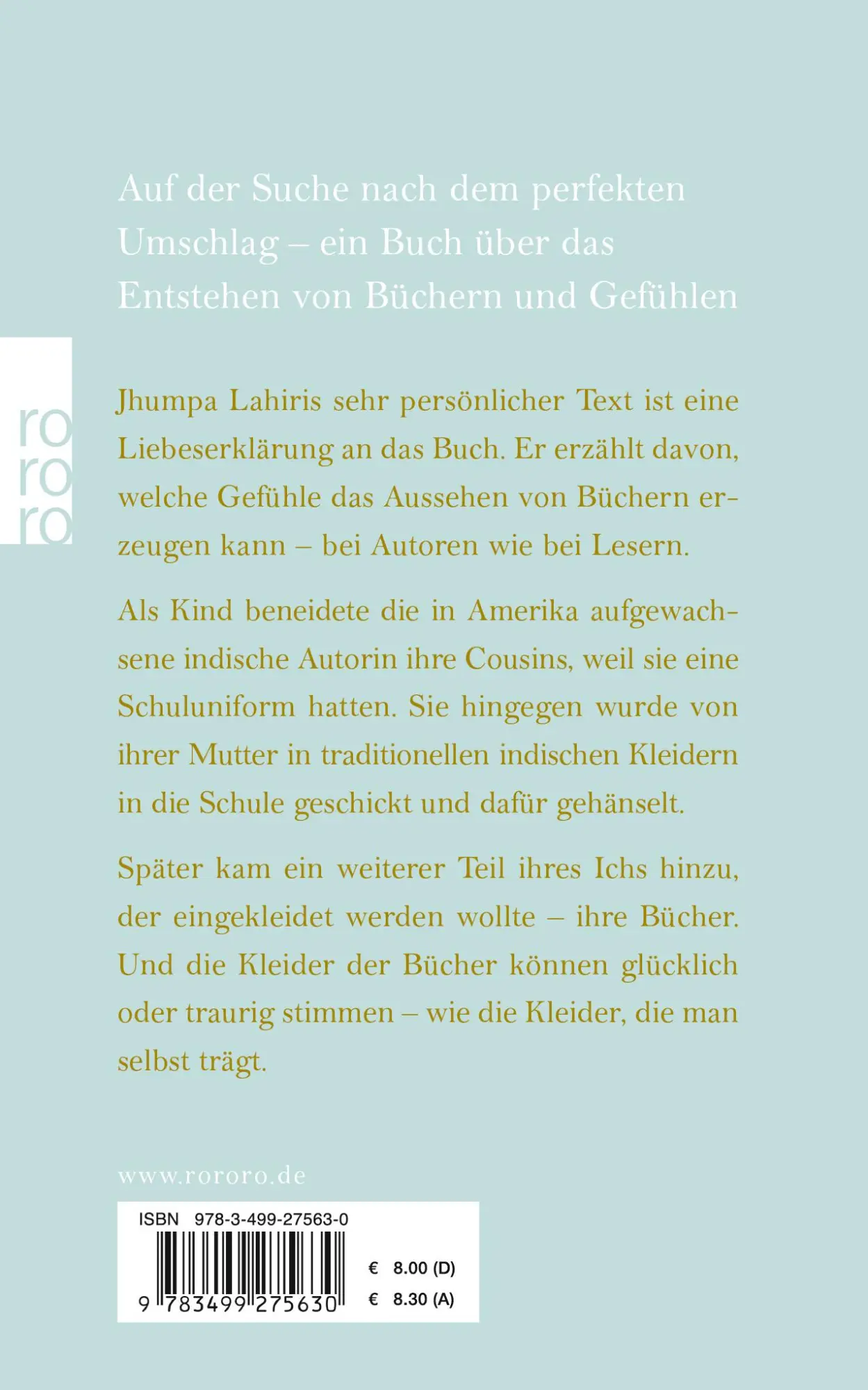 Rückseite: 9783499275630 | Die Kleider der Bücher | Jhumpa Lahiri | Buch | 64 S. | Deutsch | 2018