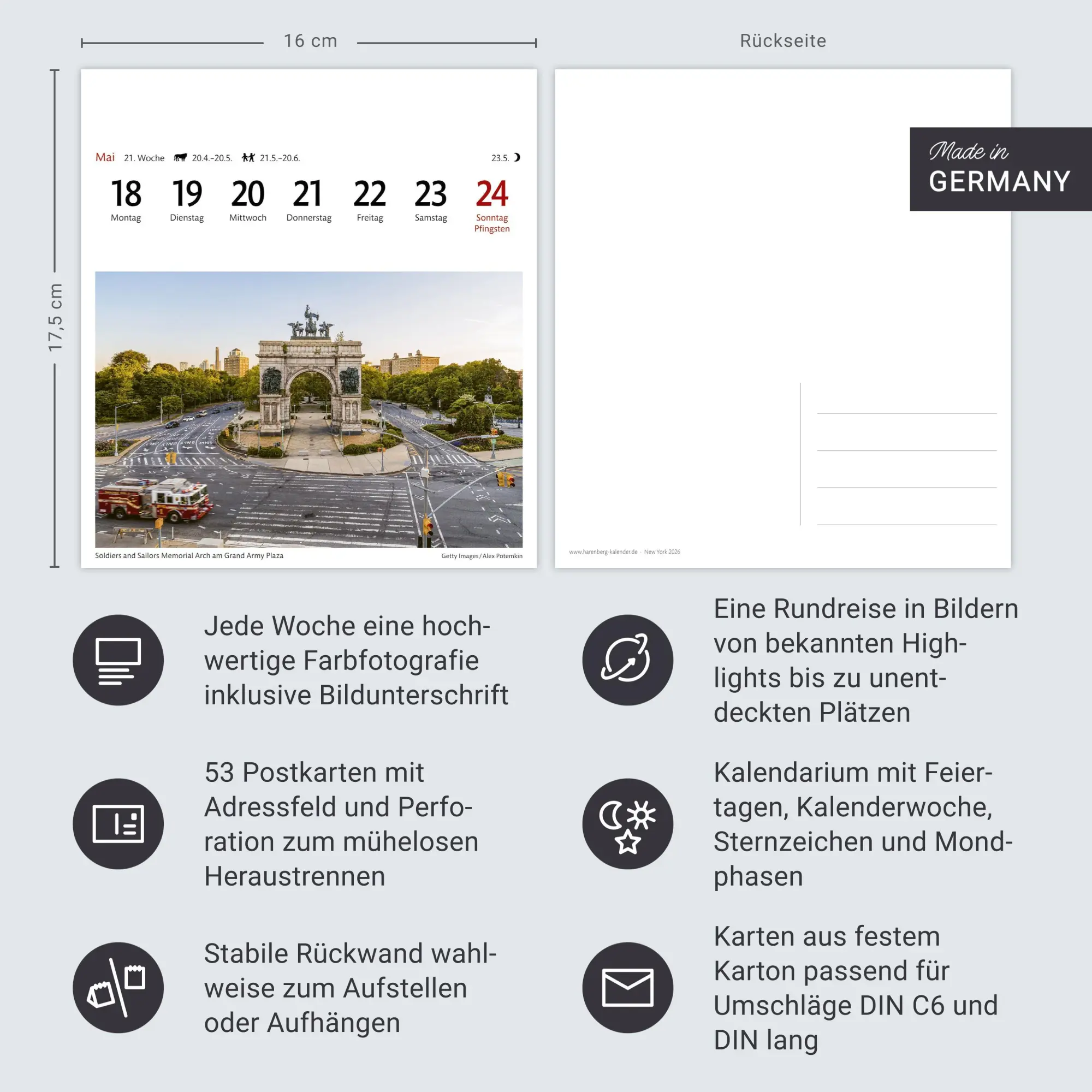 Bild: 9783840035630 | New York Sehnsuchtskalender 2026 - Wochenkalender mit 53 Postkarten