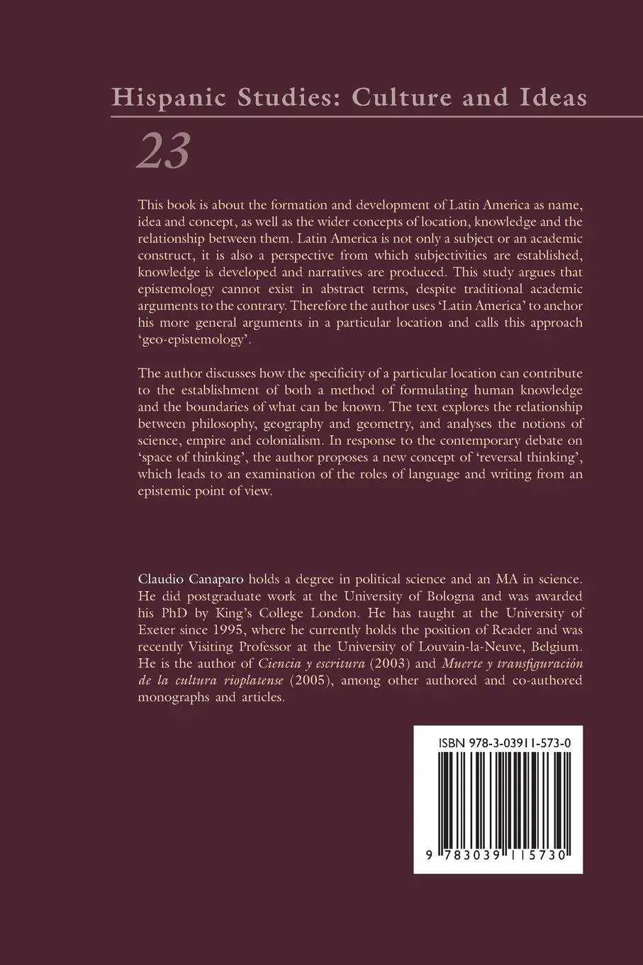 Rückseite: 9783039115730 | Geo-epistemology | Latin America and the Location of Knowledge | Buch