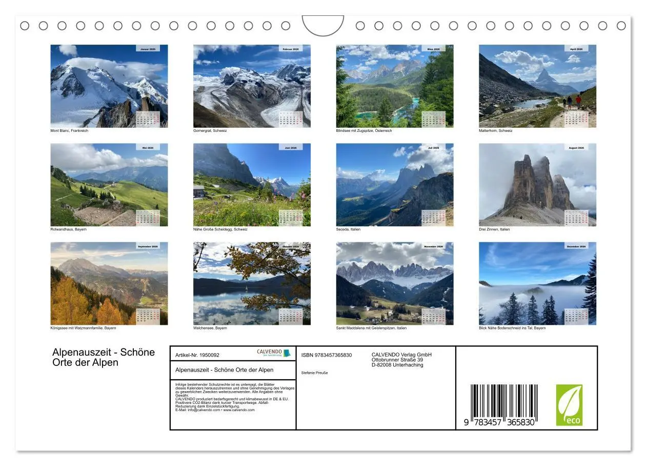 Bild: 9783457365830 | Alpenauszeit - Schöne Orte der Alpen (Wandkalender 2026 DIN A4...