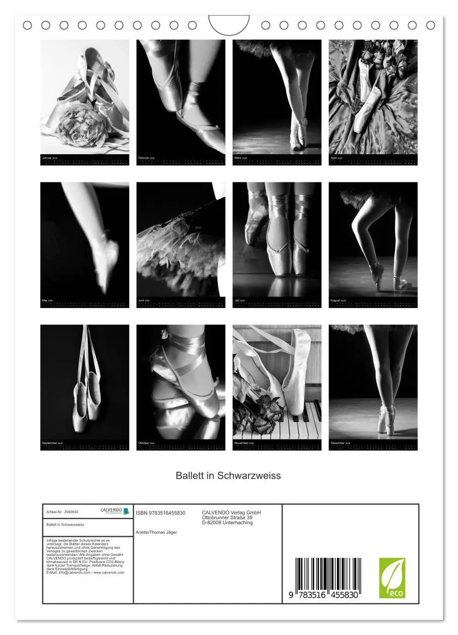 Bild: 9783516455830 | Ballett in Schwarzweiss (Wandkalender 2026 DIN A4 hoch), CALVENDO...