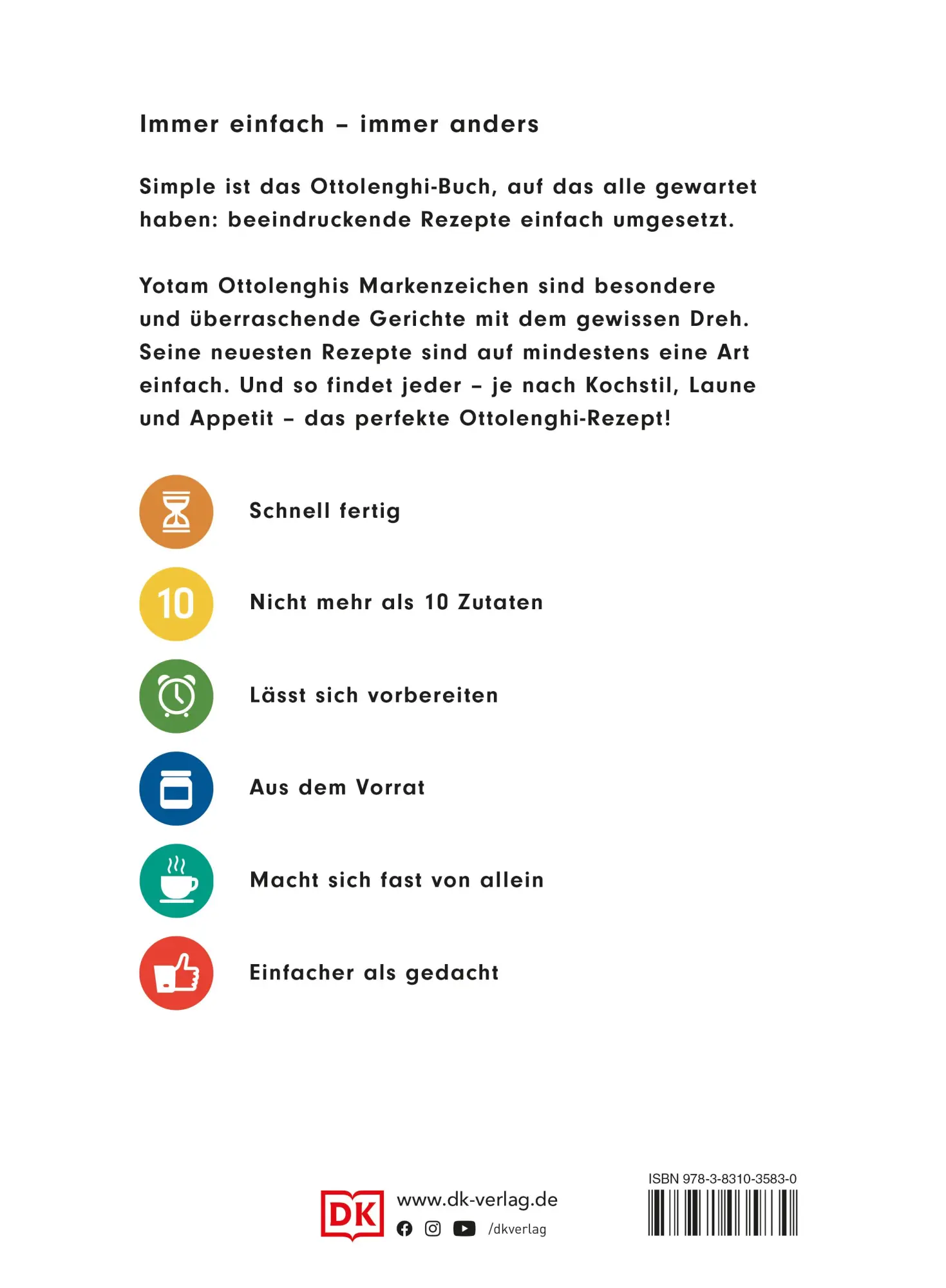 Rückseite: 9783831035830 | Simple. Das Kochbuch | Yotam Ottolenghi | Buch | 320 S. | Deutsch