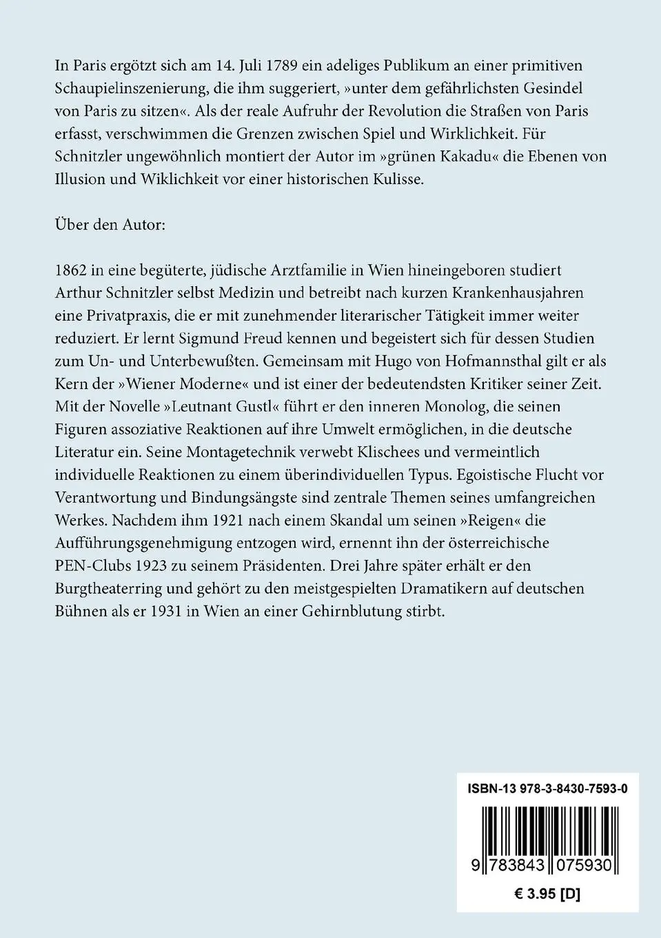 Rückseite: 9783843075930 | Der grüne Kakadu | Groteske in einem Akt | Arthur Schnitzler | Buch