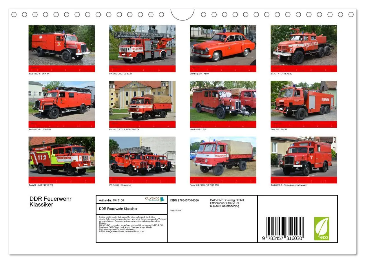 Bild: 9783457316030 | DDR Feuerwehr Klassiker (Wandkalender 2026 DIN A4 quer), CALVENDO...