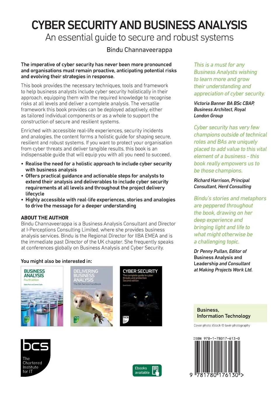 Rückseite: 9781780176130 | Cyber Security and Business Analysis | Bindu Channaveerappa | Buch