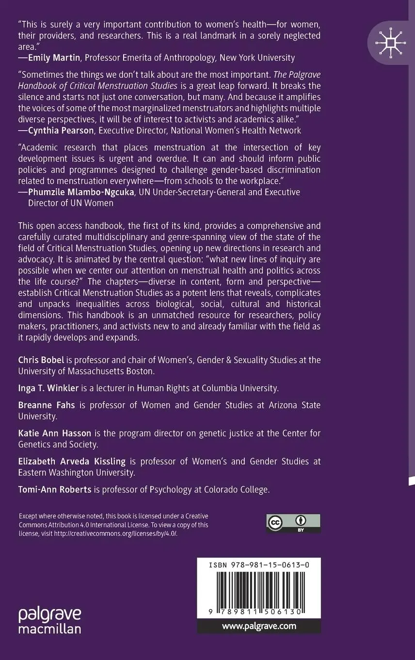 Rückseite: 9789811506130 | The Palgrave Handbook of Critical Menstruation Studies | Bobel (u. a.)