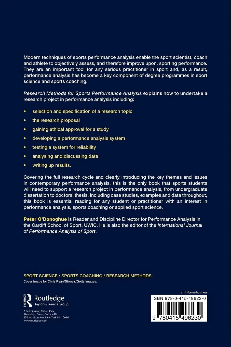 Rückseite: 9780415496230 | Research Methods for Sports Performance Analysis | Peter O'Donoghue