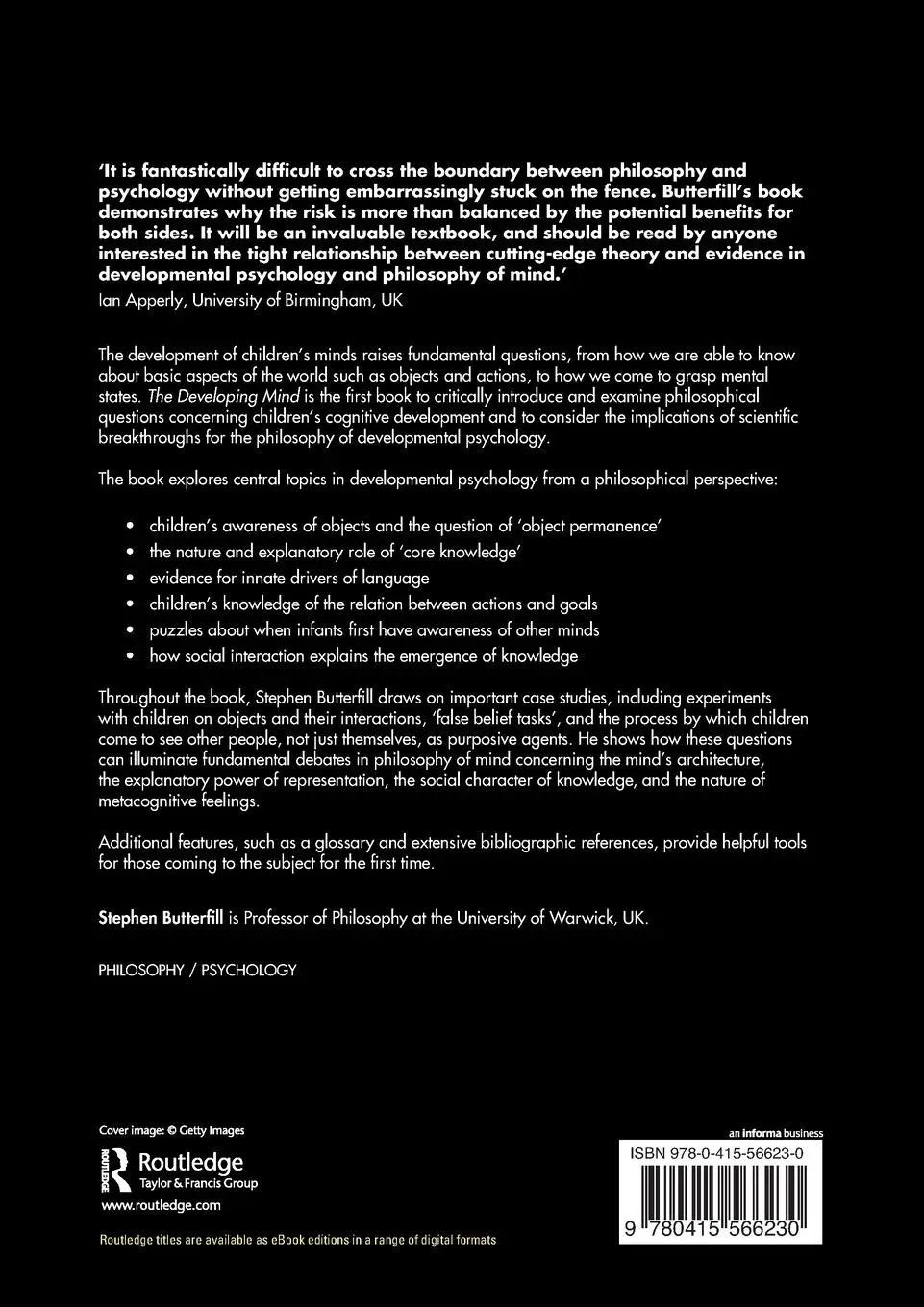 Rückseite: 9780415566230 | The Developing Mind | A Philosophical Introduction | Butterfill | Buch