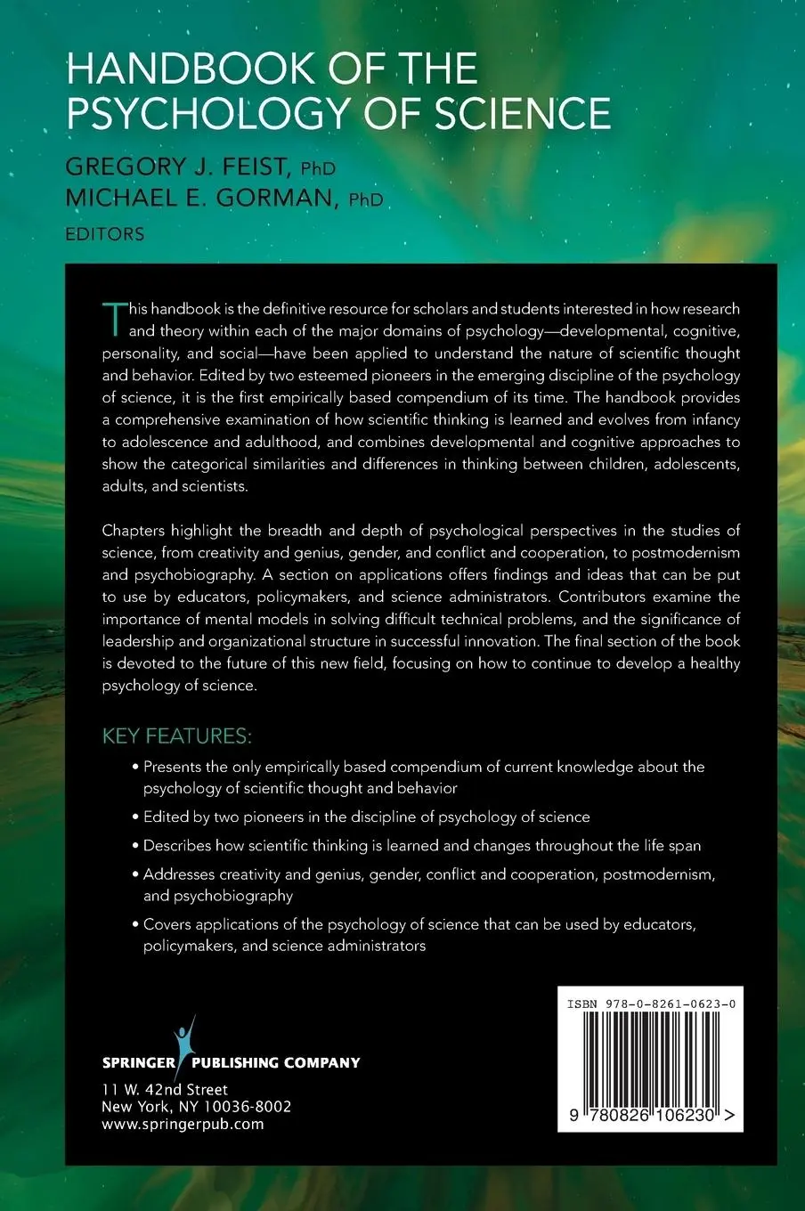 Rückseite: 9780826106230 | Handbook of the Psychology of Science | Gregory J. Feist (u. a.)