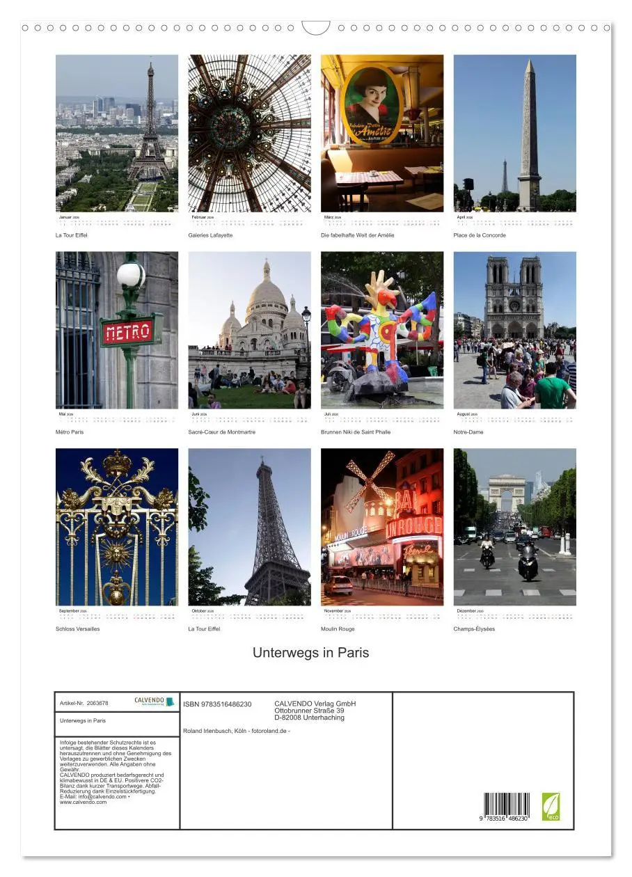 Bild: 9783516486230 | Unterwegs in Paris (Wandkalender 2026 DIN A2 hoch), CALVENDO...