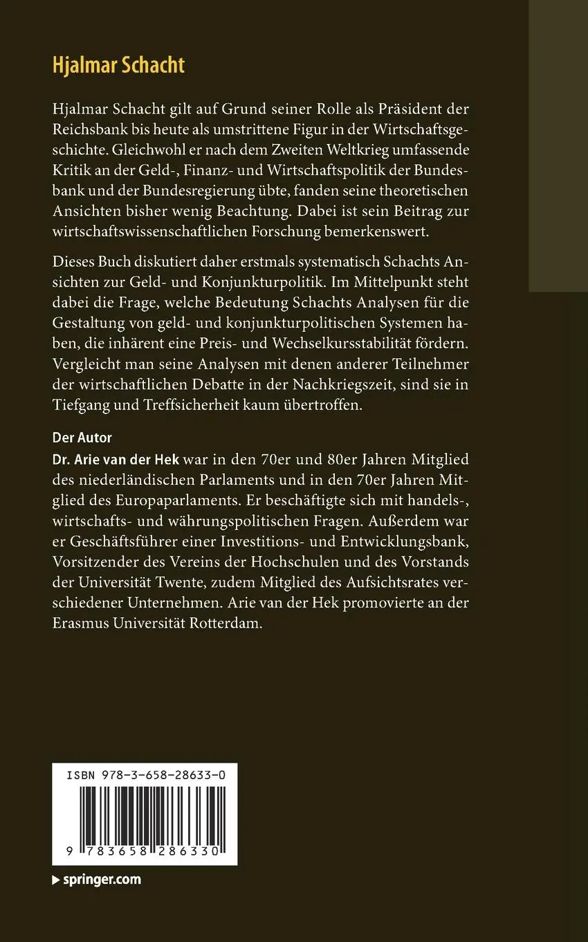 Rückseite: 9783658286330 | Hjalmar Schacht | Präsident der Reichsbank zwischen zwei Weltkriegen