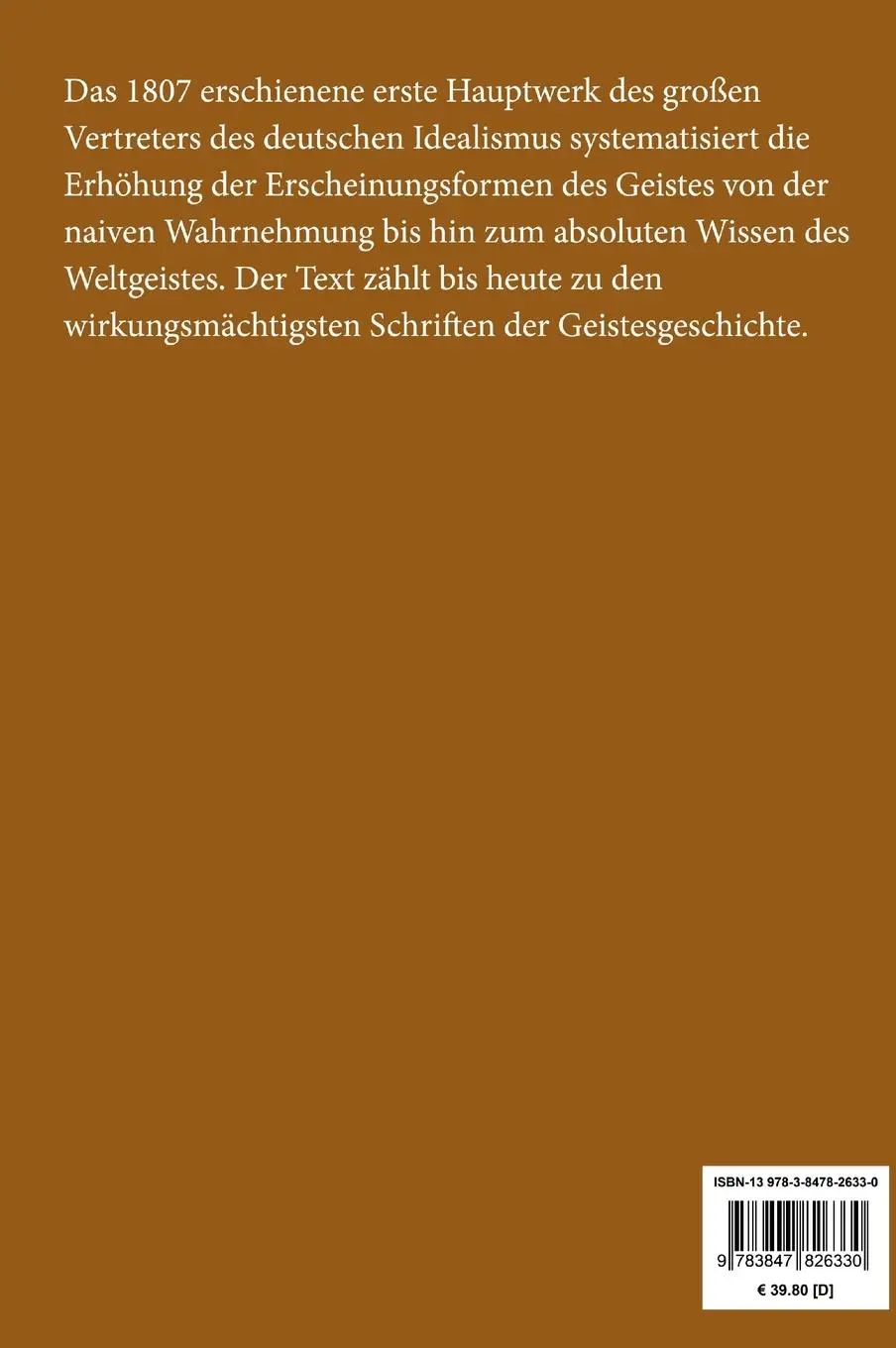 Rückseite: 9783847826330 | Phänomenologie des Geistes (Großdruck) | Georg Wilhelm Friedrich Hegel