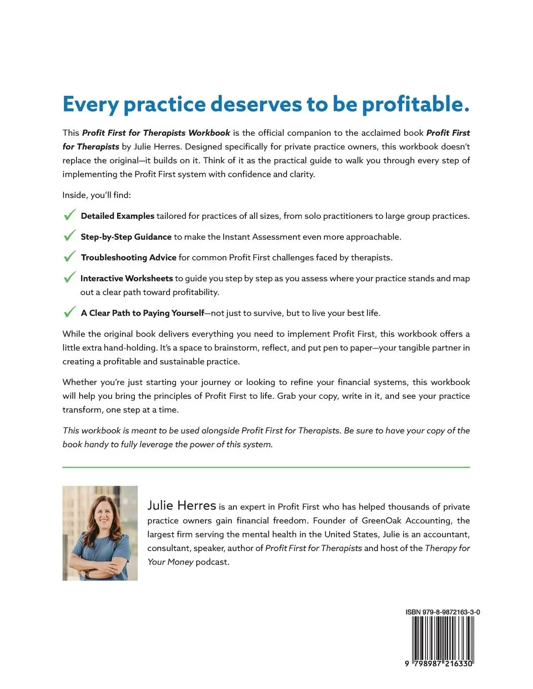 Rückseite: 9798987216330 | Profit First for Therapists | The Official Workbook | Julie Herres