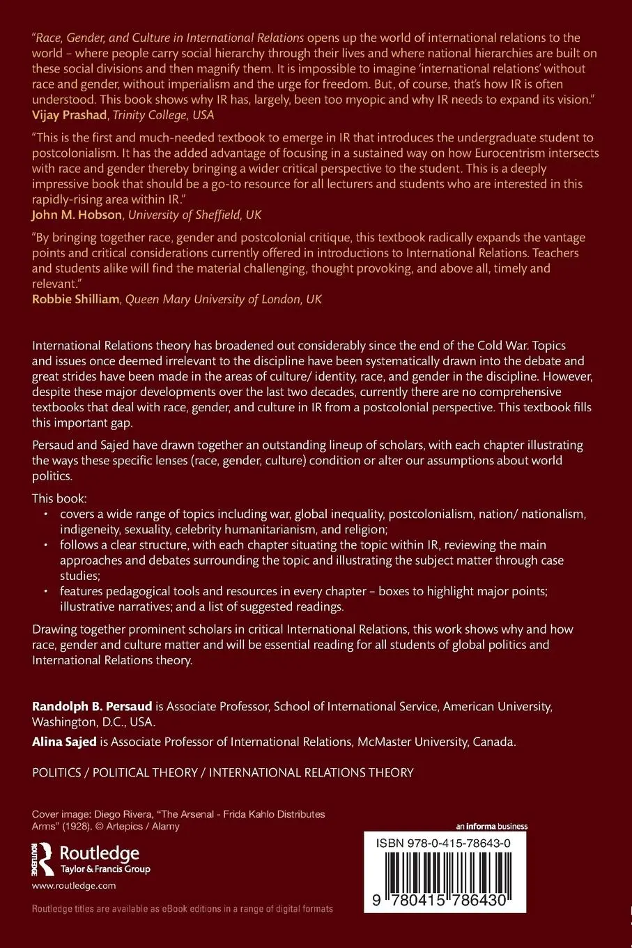 Rückseite: 9780415786430 | Race, Gender, and Culture in International Relations | Persaud (u. a.)