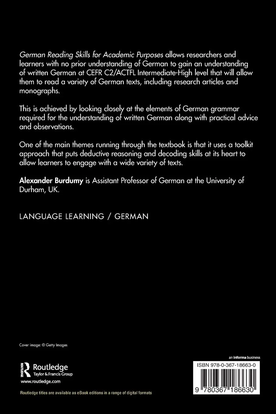 Rückseite: 9780367186630 | German Reading Skills for Academic Purposes | Alexander Burdumy | Buch