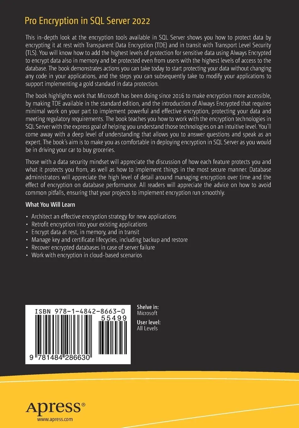 Rückseite: 9781484286630 | Pro Encryption in SQL Server 2022 | Matthew McGiffen | Taschenbuch