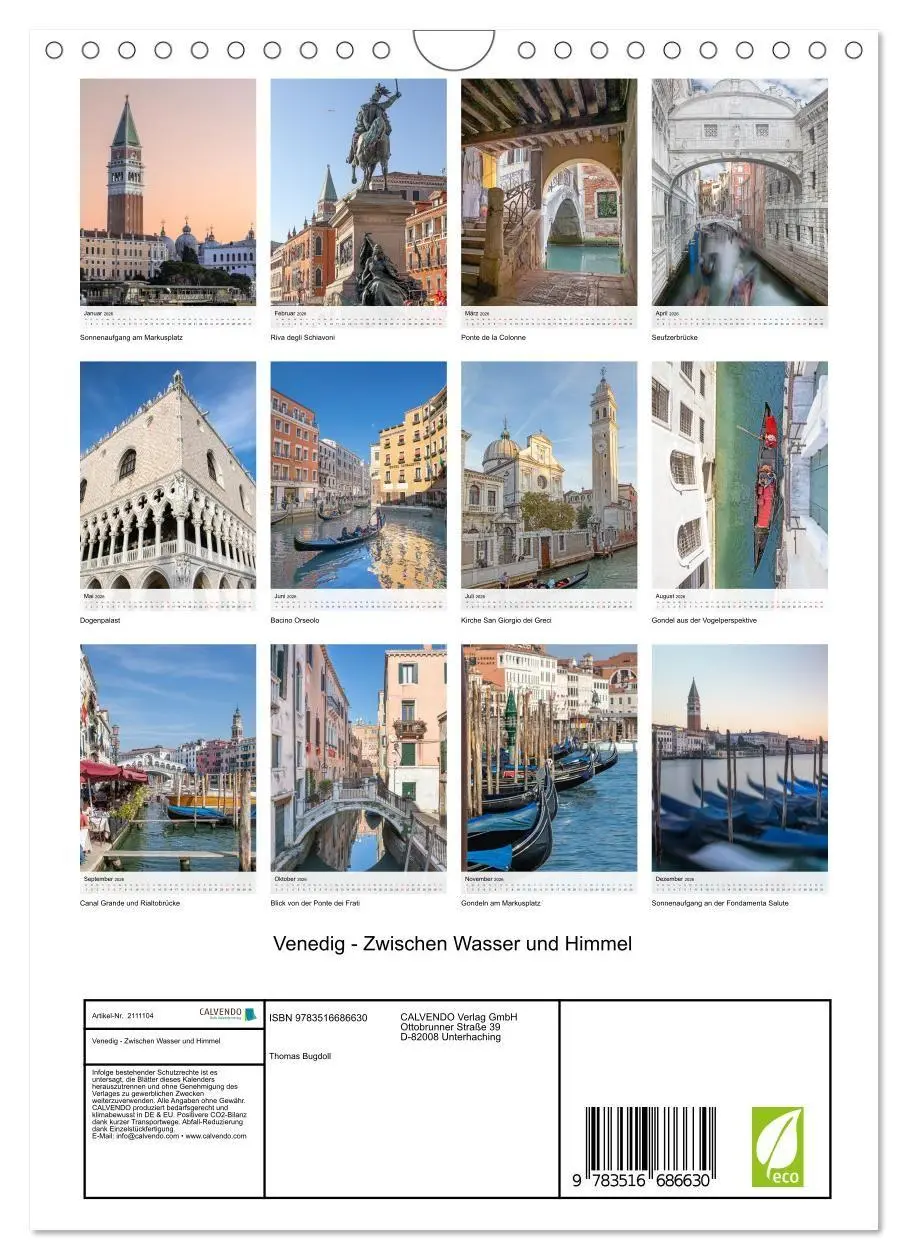 Bild: 9783516686630 | Venedig - Zwischen Wasser und Himmel (Wandkalender 2026 DIN A4...
