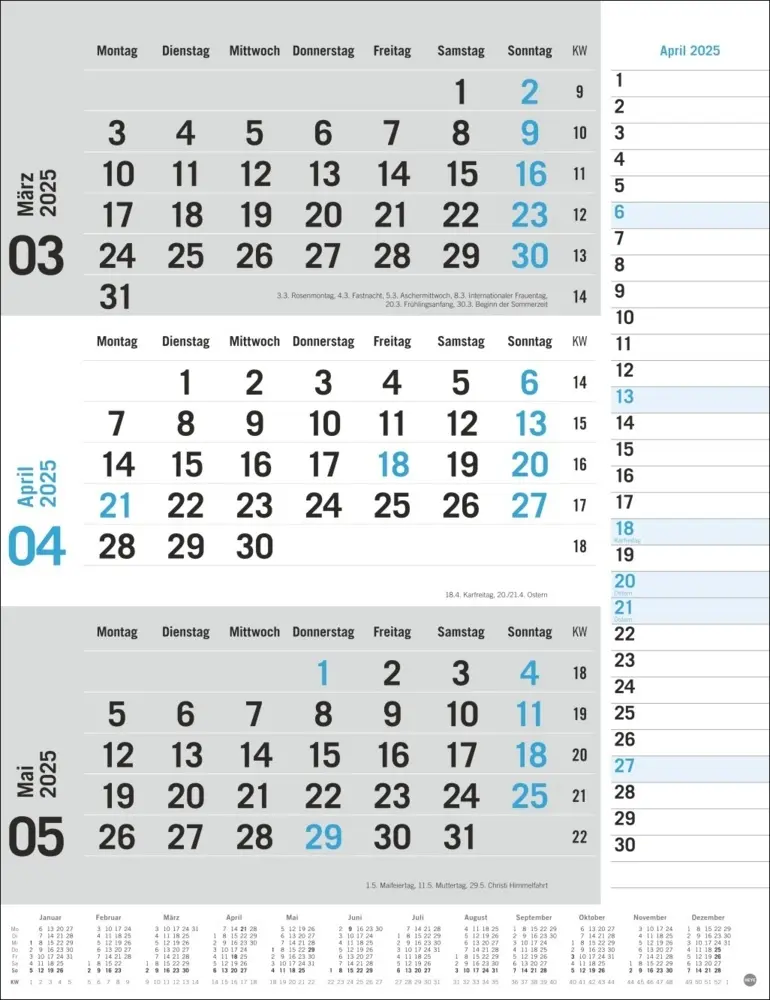 Bild: 9783756406630 | 3-Monats-Planer, blau 2025 | Kalender | Spiralbindung | Deutsch | 2025