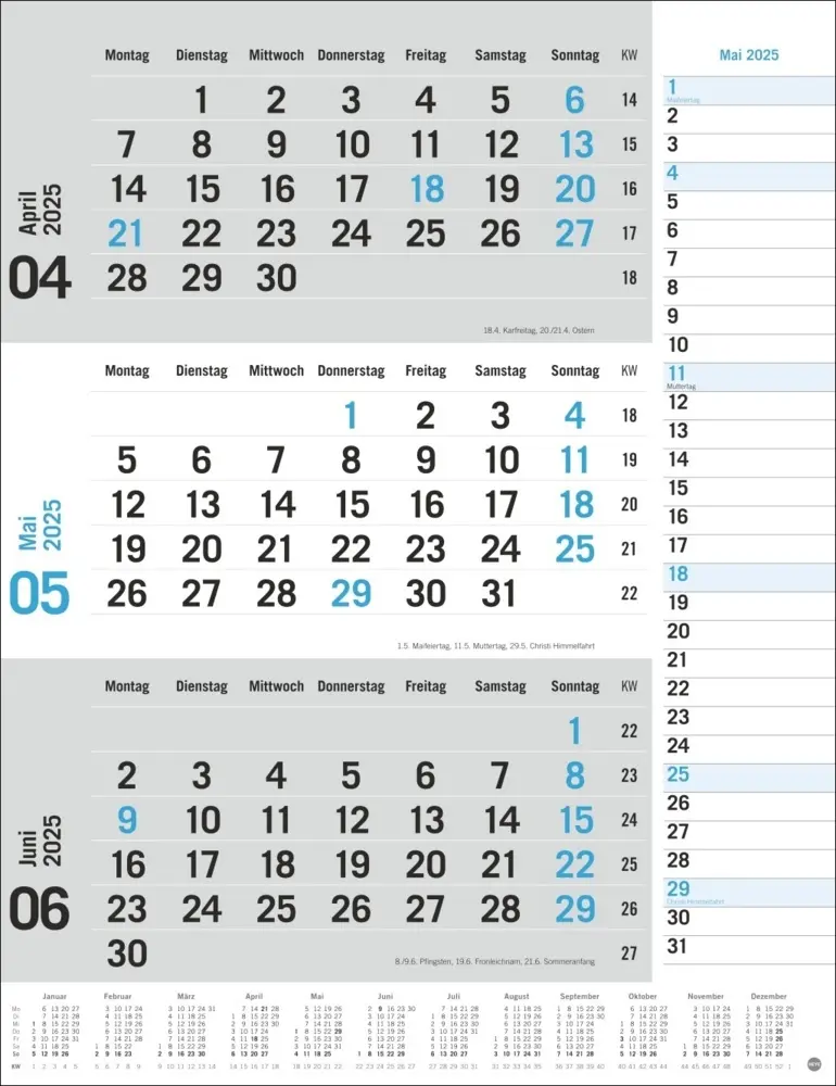 Bild: 9783756406630 | 3-Monats-Planer, blau 2025 | Kalender | Spiralbindung | Deutsch | 2025