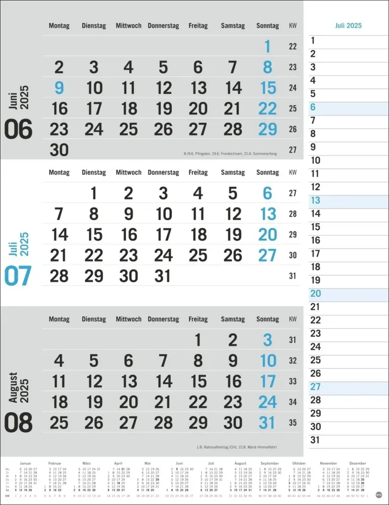 Bild: 9783756406630 | 3-Monats-Planer, blau 2025 | Kalender | Spiralbindung | Deutsch | 2025
