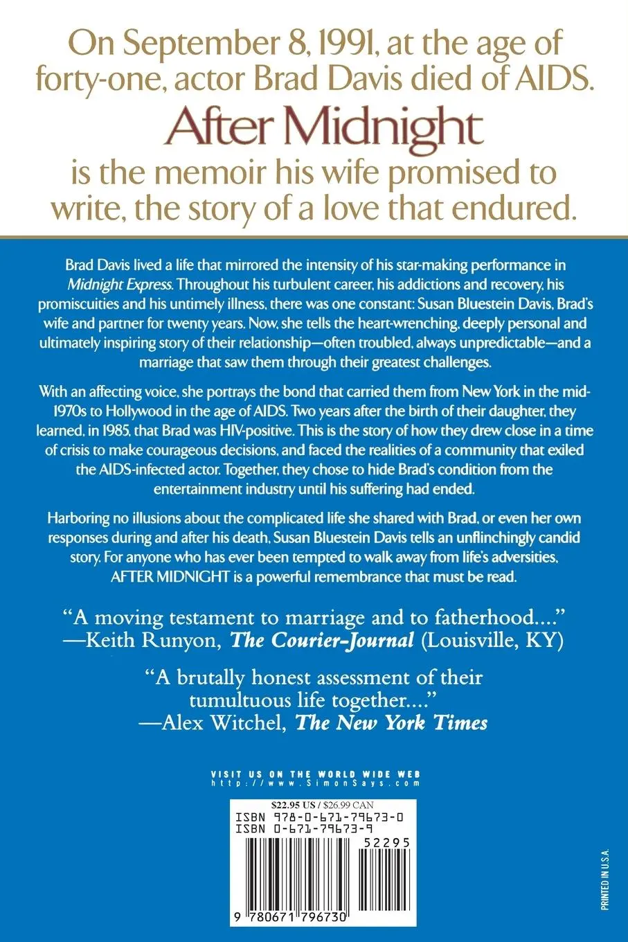 Rückseite: 9780671796730 | After Midnight | The Life and Death of Brad Davis | Davis (u. a.)