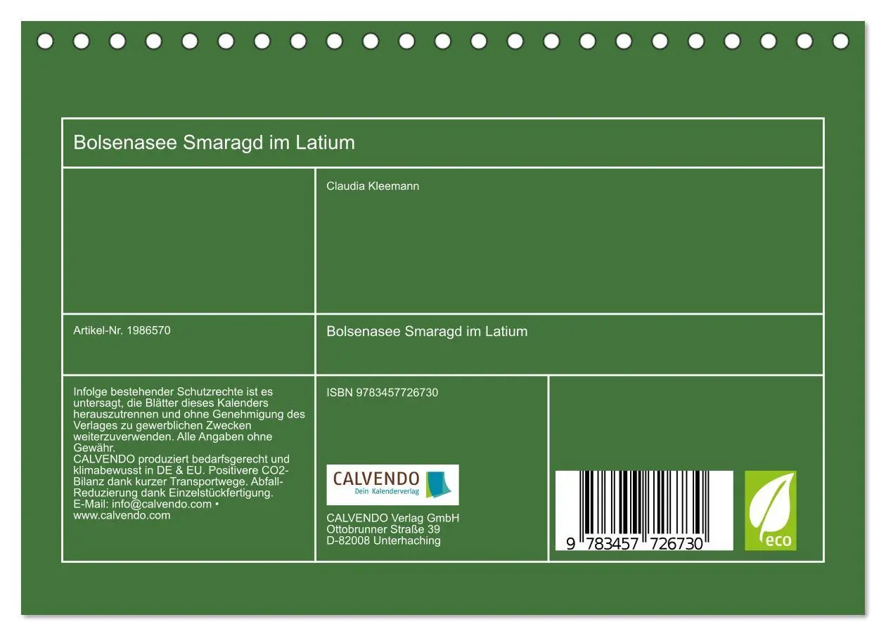 Bild: 9783457726730 | Bolsenasee Smaragd im Latium (Tischkalender 2026 DIN A5 quer),...
