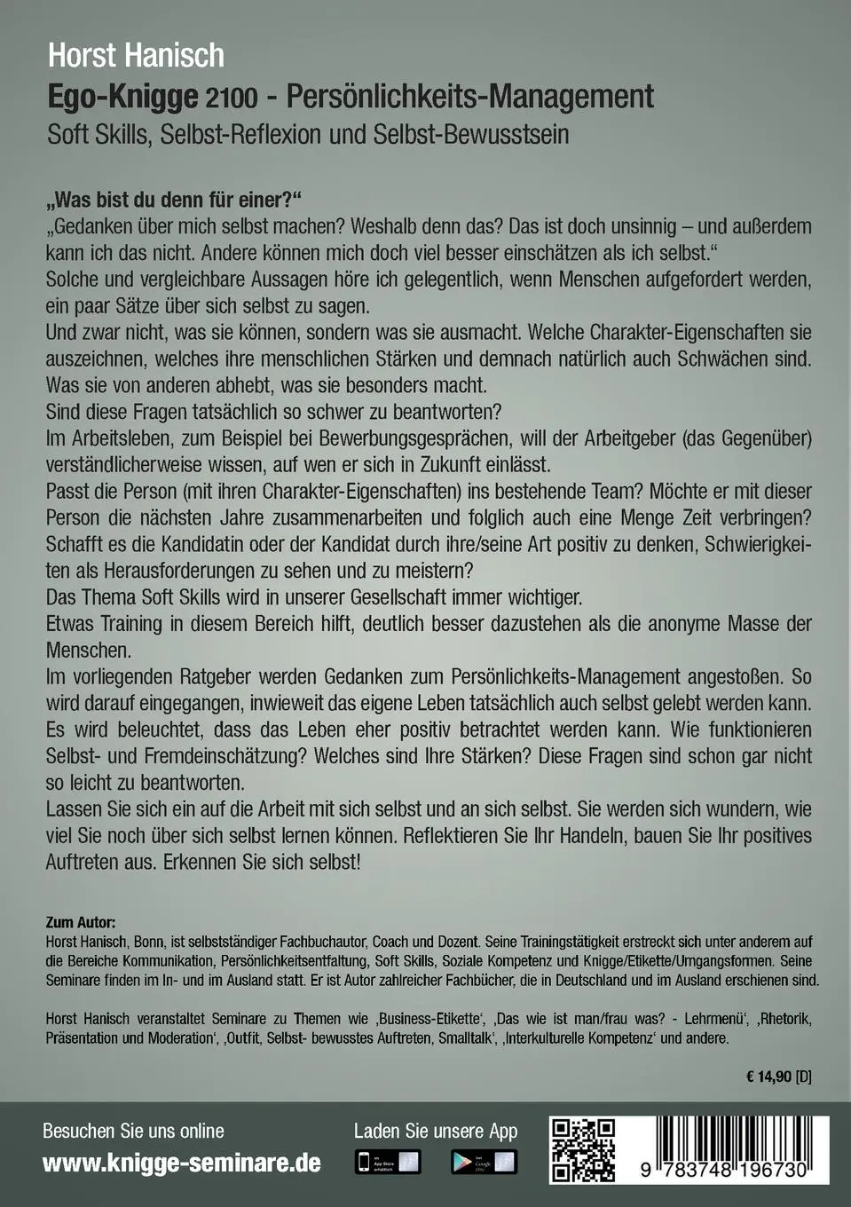 Rückseite: 9783748196730 | Persönlichkeits-Management - Ego-Knigge 2100 | Horst Hanisch | Buch