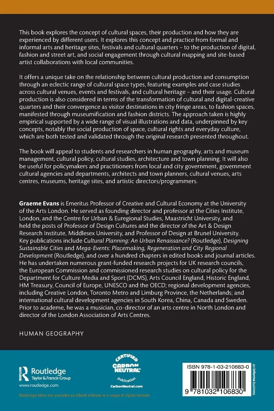 Rückseite: 9781032106830 | Cultural Spaces, Production and Consumption | Graeme Evans | Buch