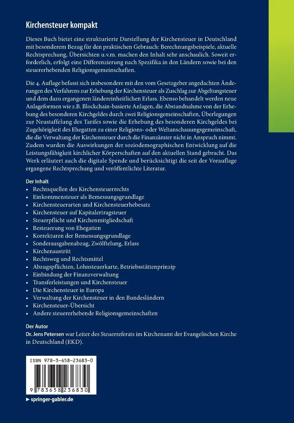 Rückseite: 9783658236830 | Kirchensteuer kompakt | Jens Petersen | Taschenbuch | xv | Deutsch