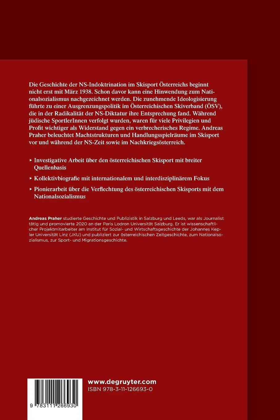 Rückseite: 9783111266930 | Österreichs Skisport im Nationalsozialismus | Andreas Praher | Buch