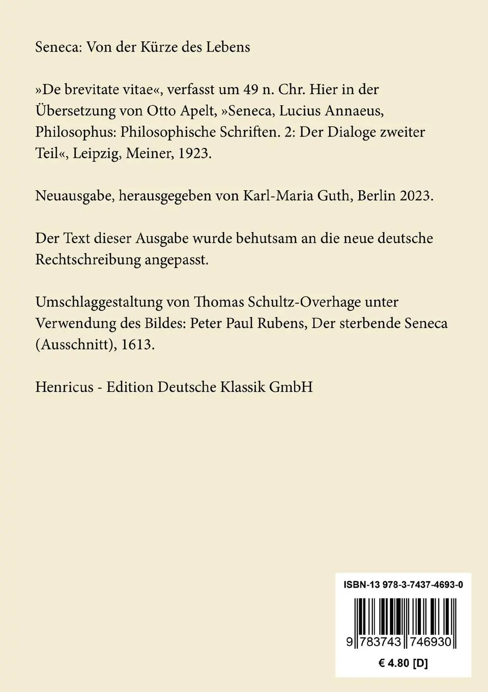 Rückseite: 9783743746930 | Von der Kürze des Lebens | Seneca | Taschenbuch | Paperback | 40 S.