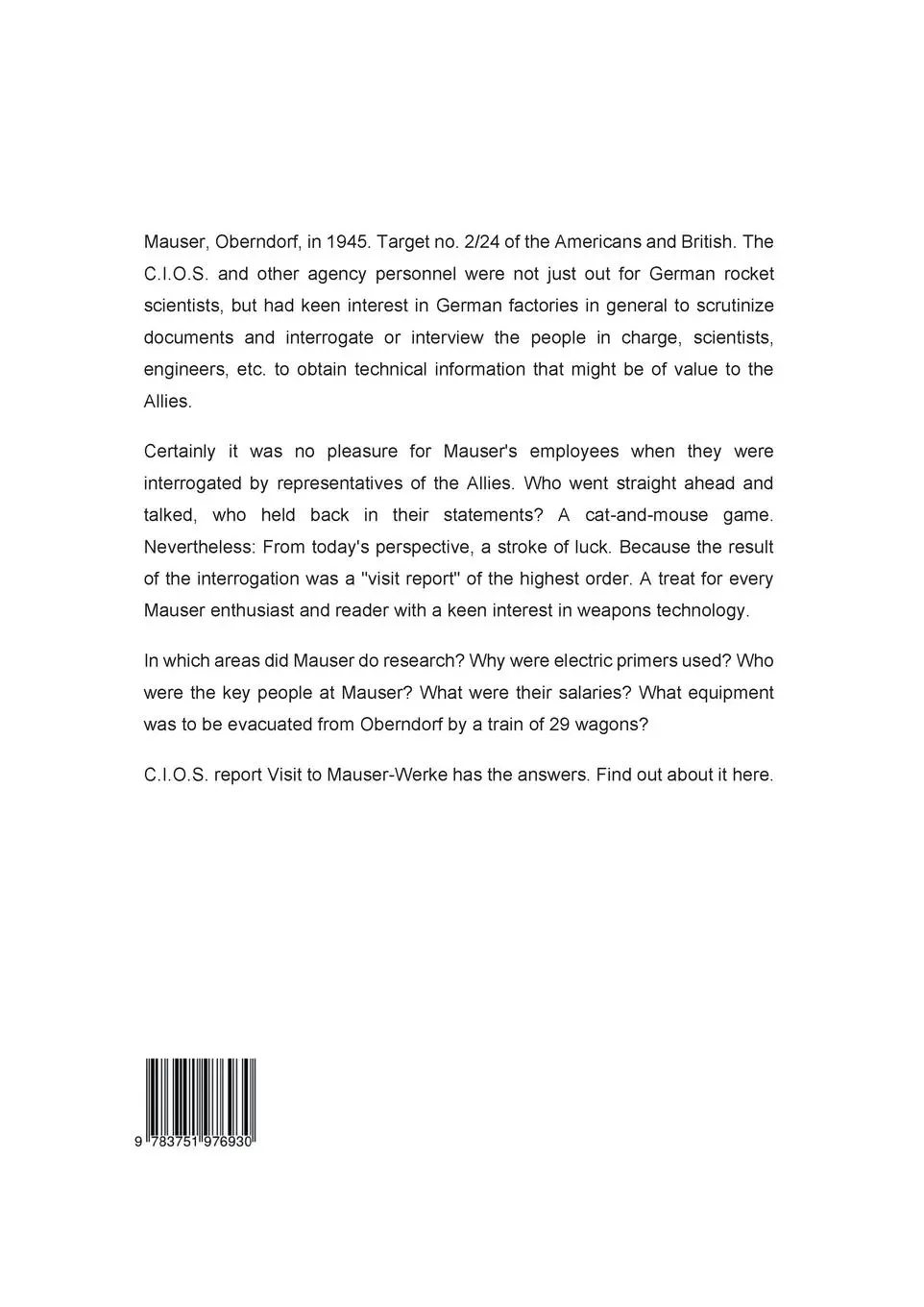 Rückseite: 9783751976930 | Gun Research Declassified | Visit to Mauser-Werke | Peter Dallhammer