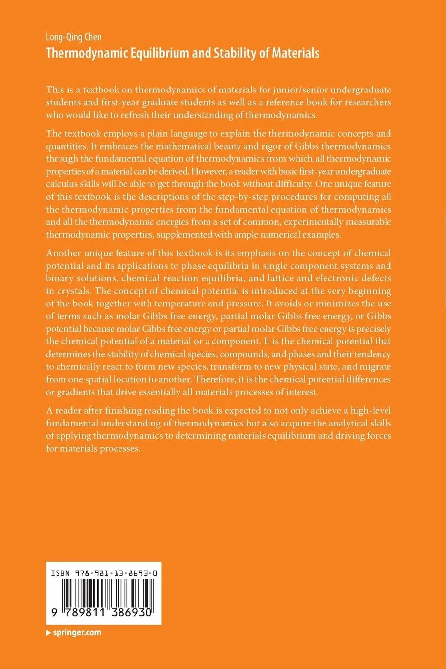 Rückseite: 9789811386930 | Thermodynamic Equilibrium and Stability of Materials | Long-Qing Chen