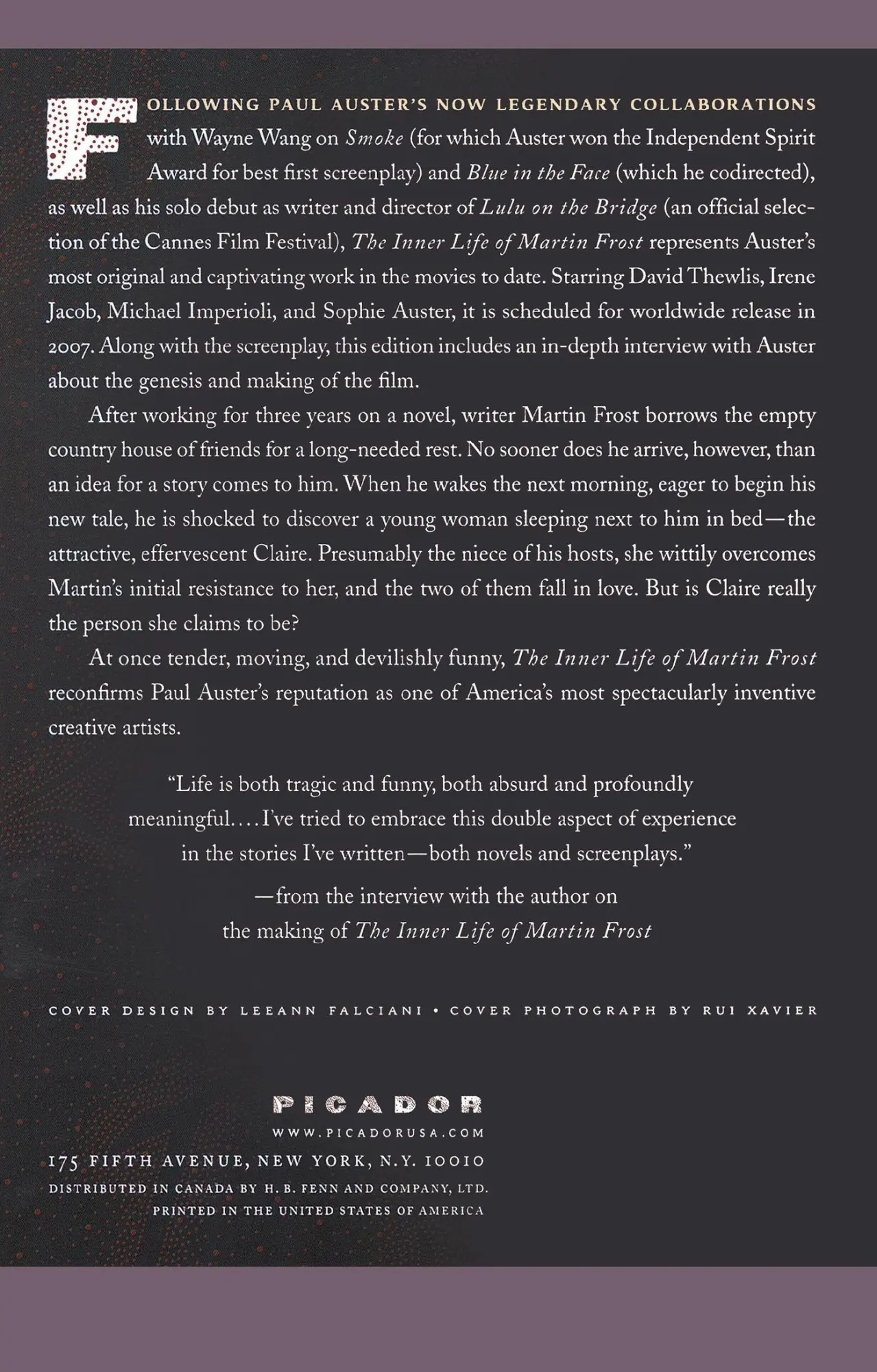 Rückseite: 9780312427030 | The Inner Life of Martin Frost | Paul Auster | Taschenbuch | 123 S.