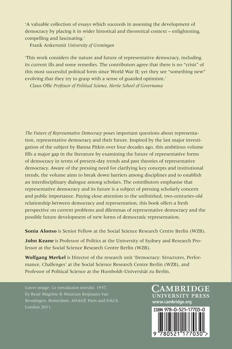 Rückseite: 9780521177030 | The Future of Representative Democracy | Sonia Alonso (u. a.) | Buch