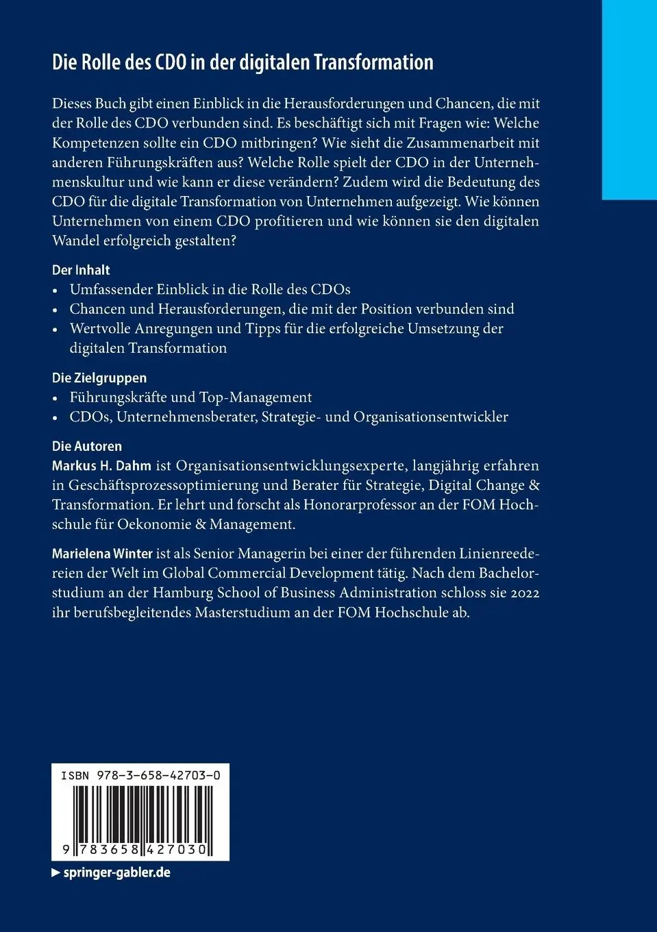 Rückseite: 9783658427030 | Die Rolle des CDO in der digitalen Transformation | Winter (u. a.)