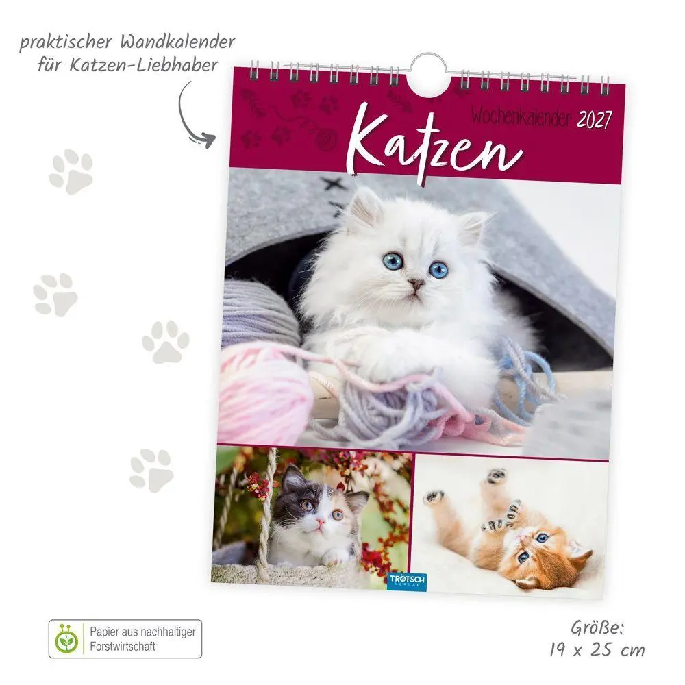 Bild: 9783988027030 | TRÖTSCH - Wochenkalender zum Hängen Katzen 2027 | Wandkalender | KG