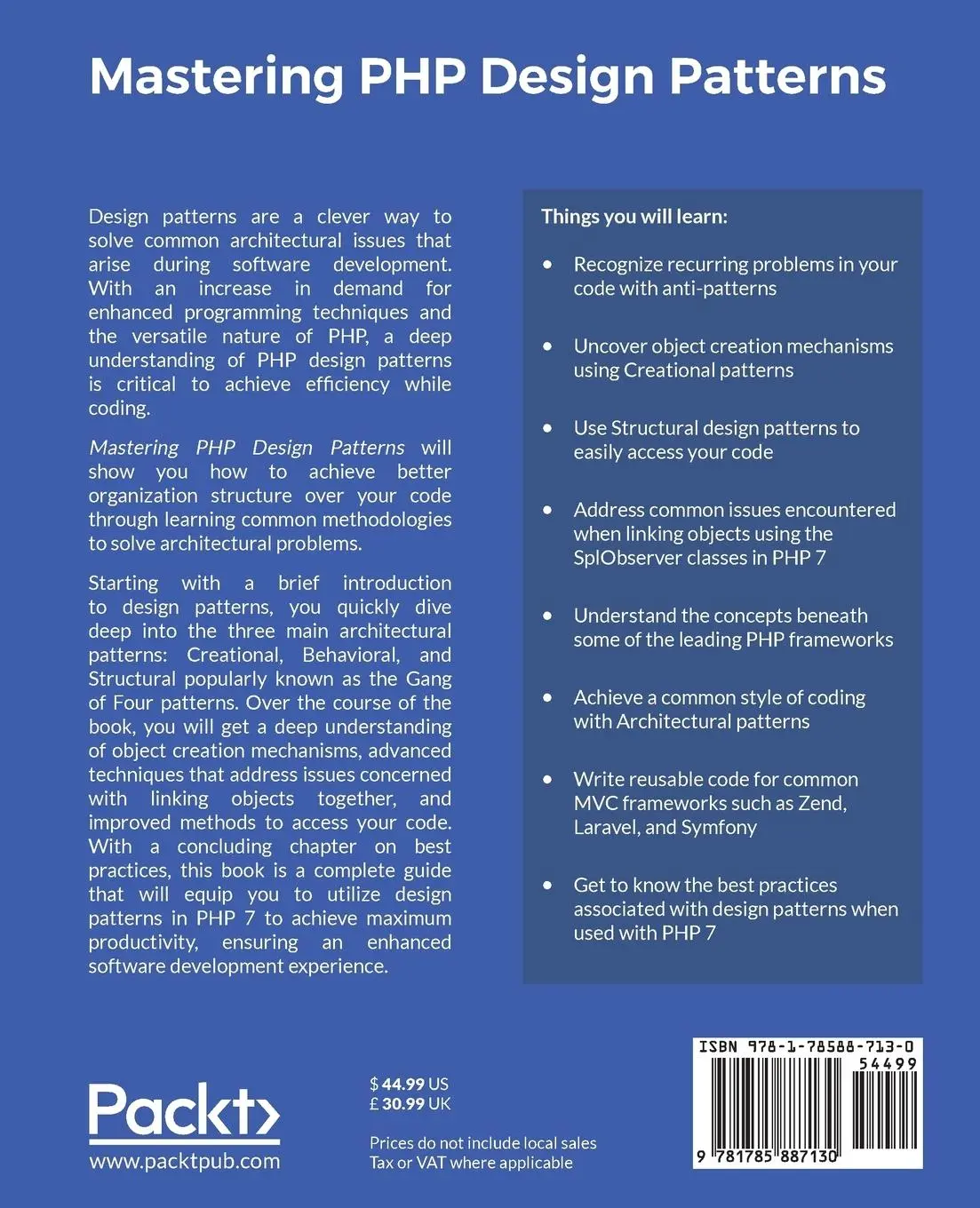 Rückseite: 9781785887130 | Mastering PHP Design Patterns | Junade Ali | Taschenbuch | Englisch