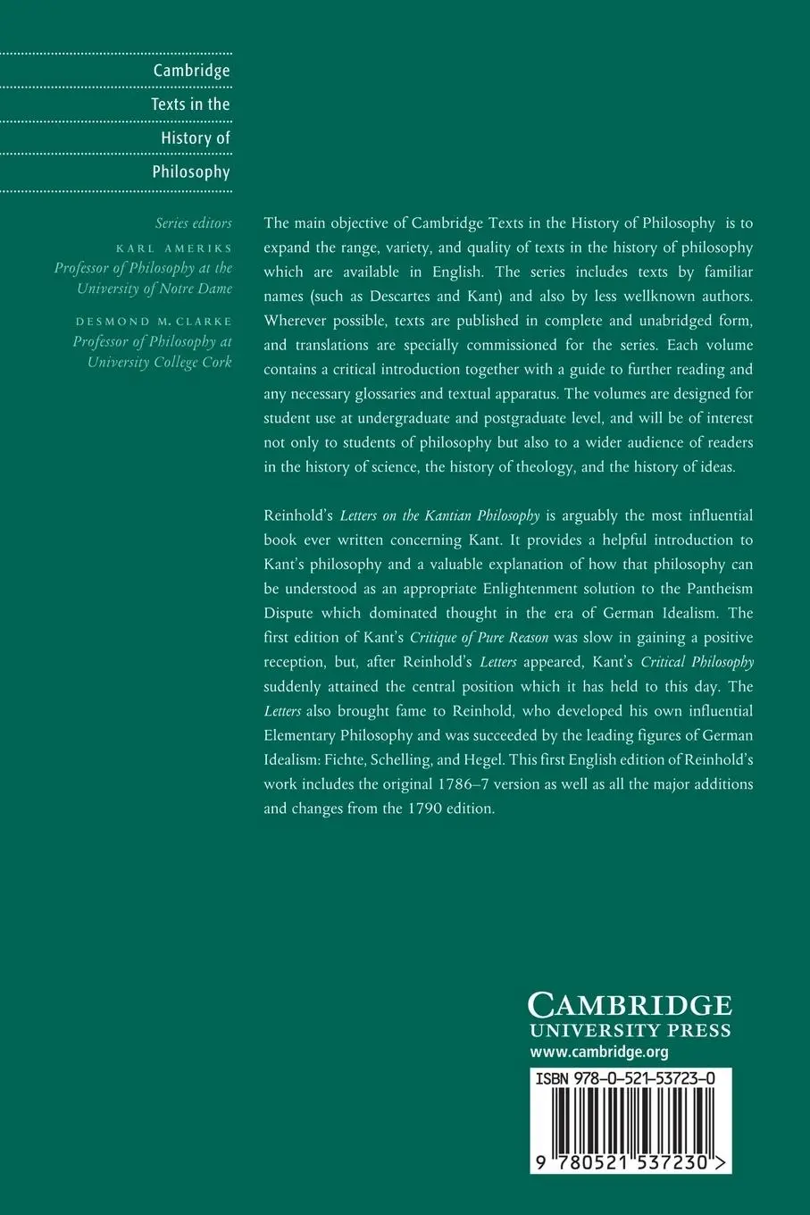 Rückseite: 9780521537230 | Letters on the Kantian Philosophy | Karl Ameriks | Taschenbuch | 2013