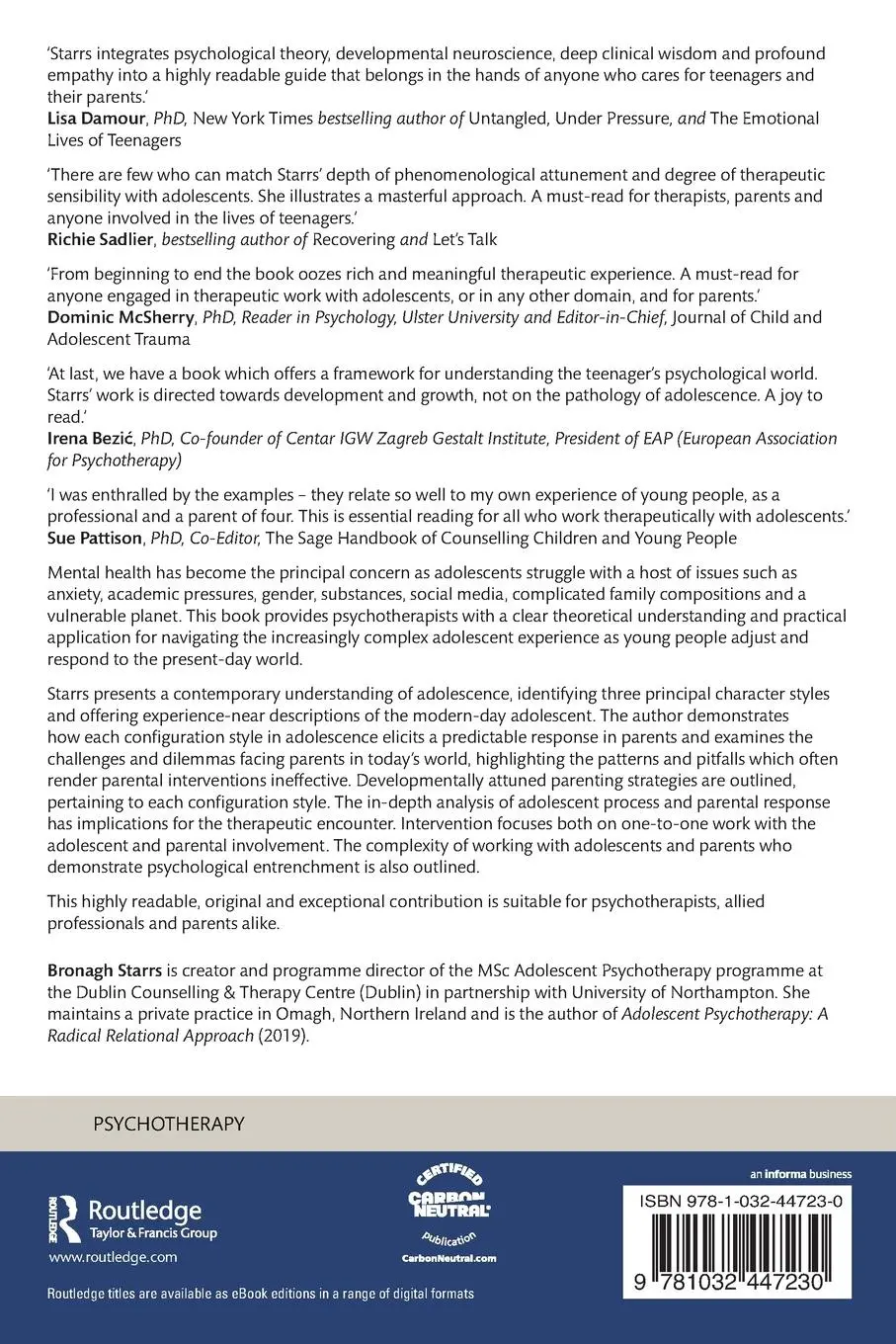 Rückseite: 9781032447230 | Adolescent Configuration Styles, Parenting and Psychotherapy | Starrs