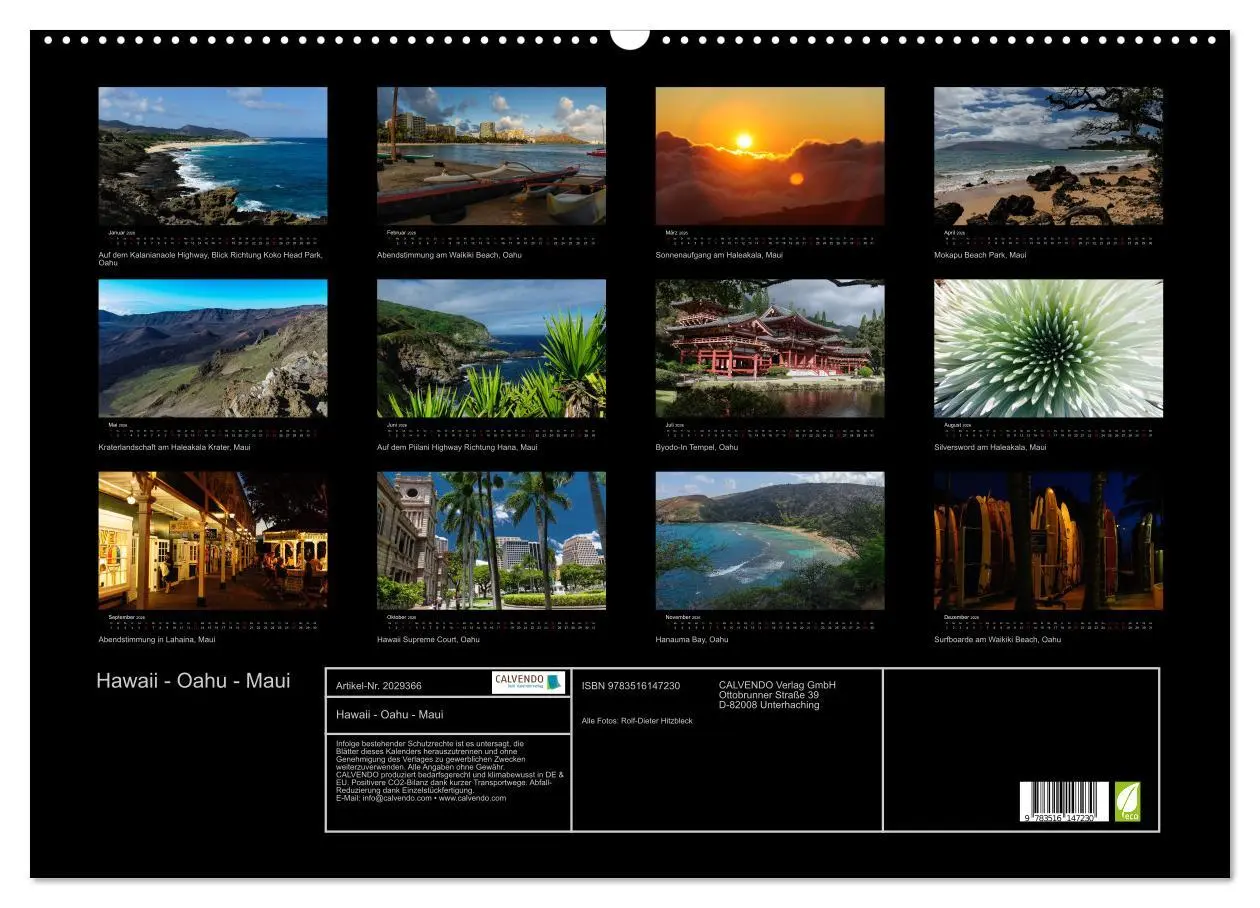 Bild: 9783516147230 | Hawaii - Oahu - Maui (Wandkalender 2026 DIN A2 quer), CALVENDO...