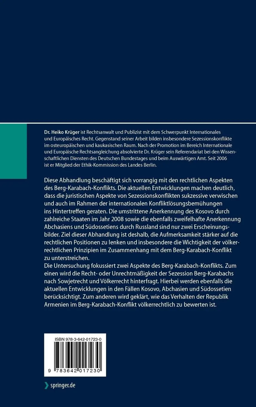 Rückseite: 9783642017230 | Der Berg-Karabach-Konflikt | Eine juristische Analyse | Heiko Krüger