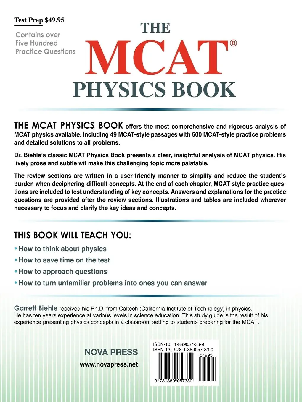 Rückseite: 9781889057330 | The MCAT Physics Book | Garrett Biehle | Taschenbuch | Englisch | 2005