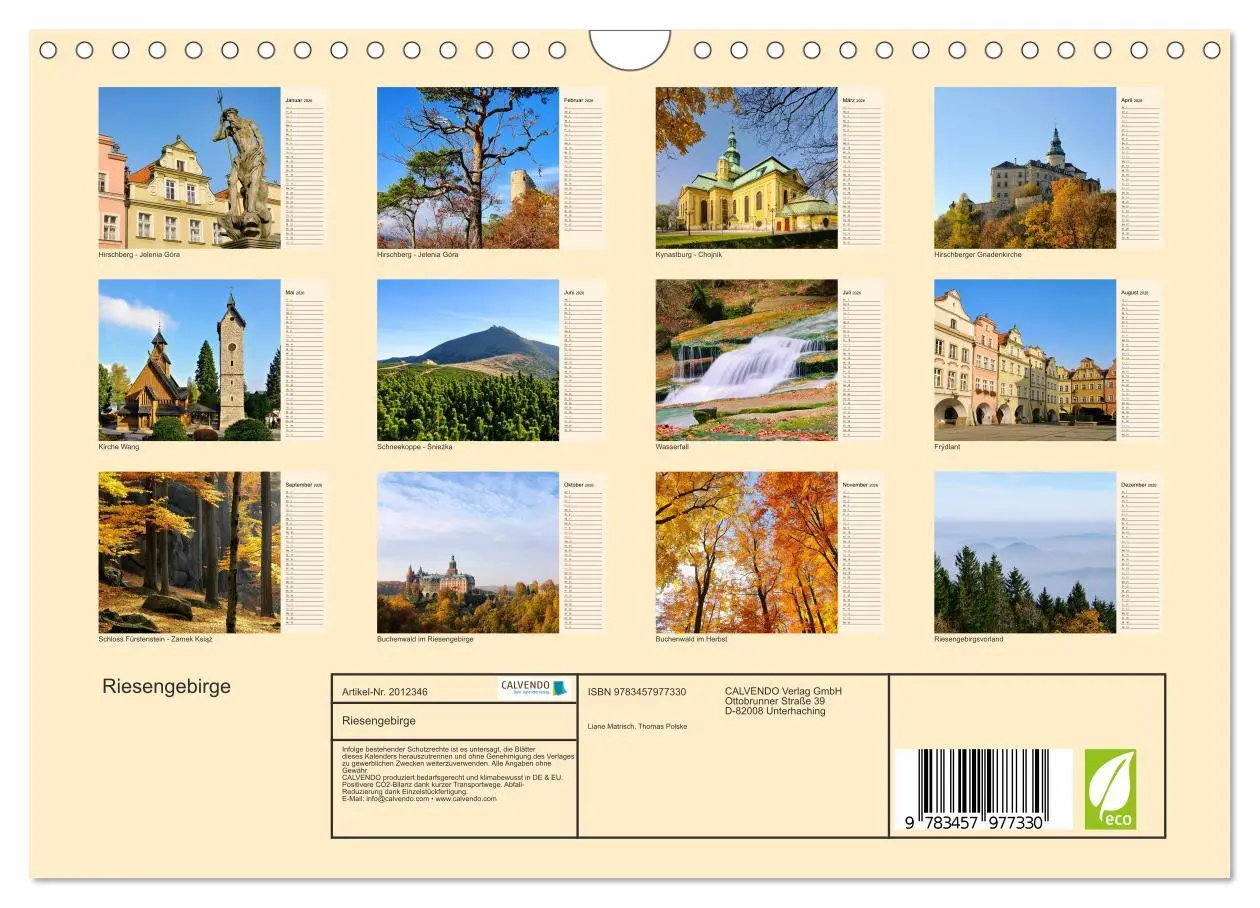 Bild: 9783457977330 | Riesengebirge (Wandkalender 2026 DIN A4 quer), CALVENDO Monatskalender