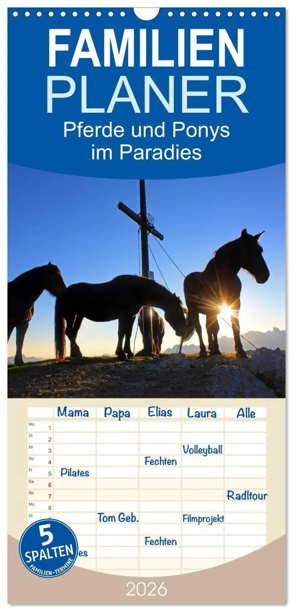 Cover: 9783516517330 | Familienplaner 2026 - Pferde und Ponys im Paradies mit 5 Spalten...