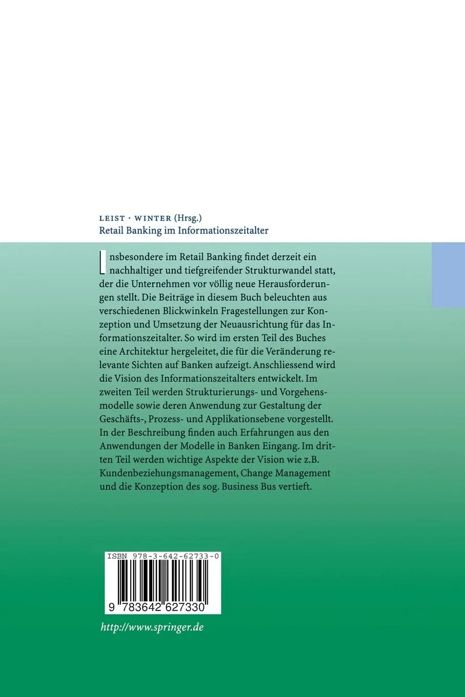 Rückseite: 9783642627330 | Retail Banking im Informationszeitalter | Susanne Leist (u. a.) | Buch