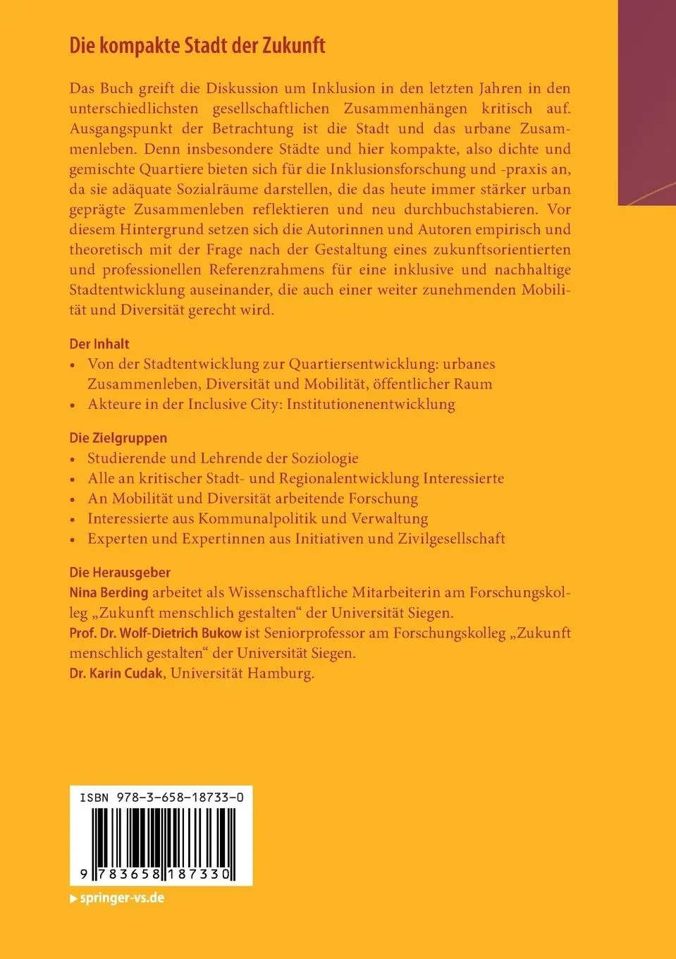 Rückseite: 9783658187330 | Die kompakte Stadt der Zukunft | Nina Berding (u. a.) | Taschenbuch