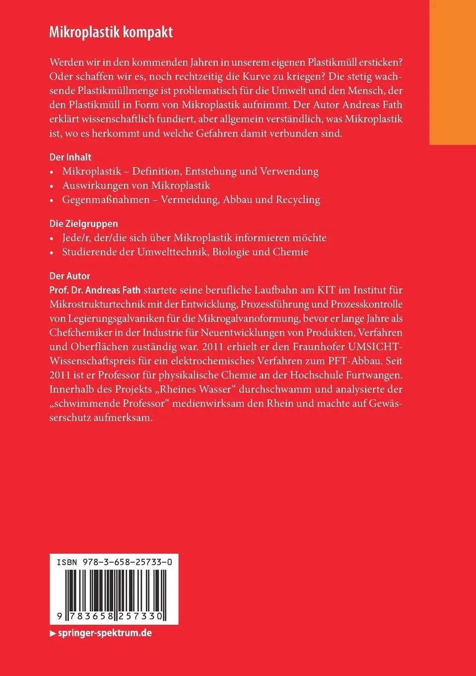Rückseite: 9783658257330 | Mikroplastik kompakt | Wissenswertes für alle | Andreas Fath | Buch