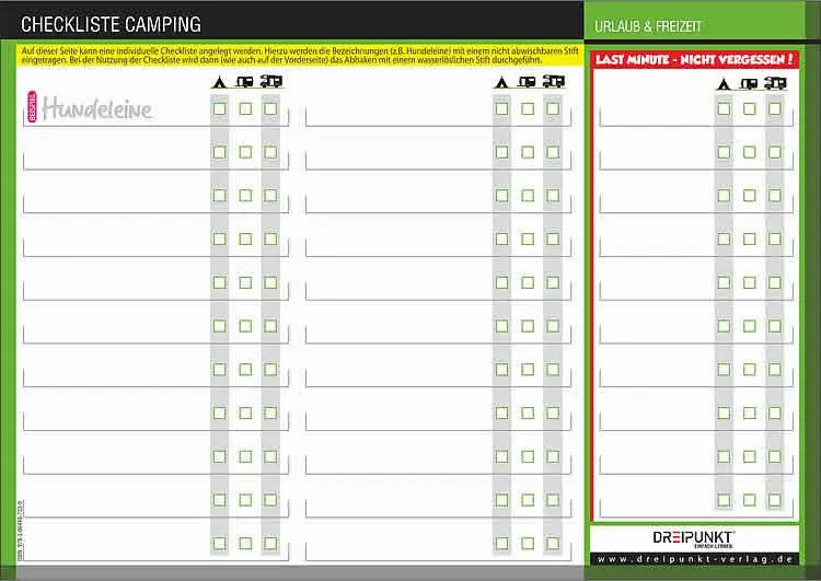 Rückseite: 9783864487330 | Checkliste Camping | Schulze Media GmbH | Poster | 2 S. | Deutsch